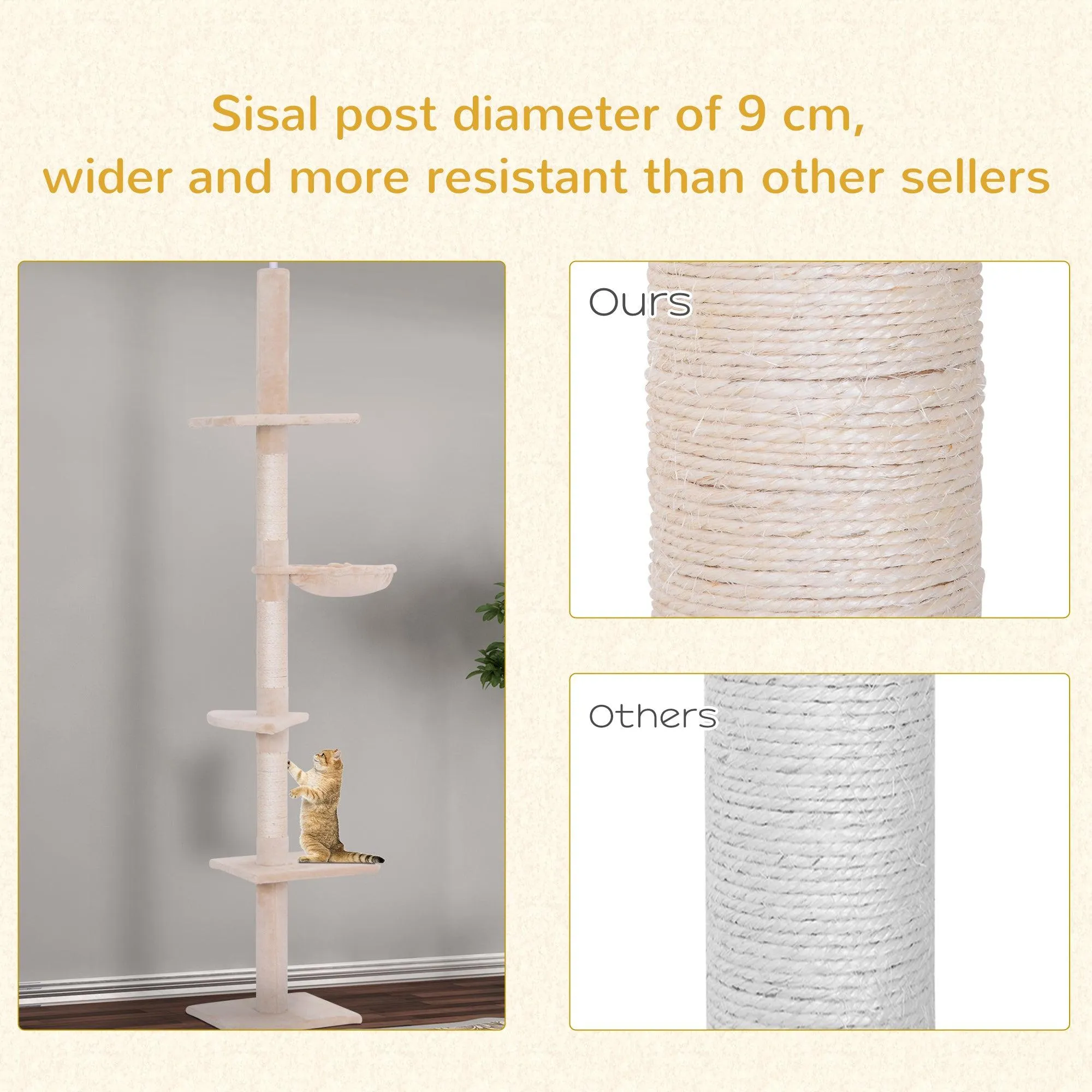 Adjustable Floor to Ceiling Cat Tree, 230-260cm, Beige