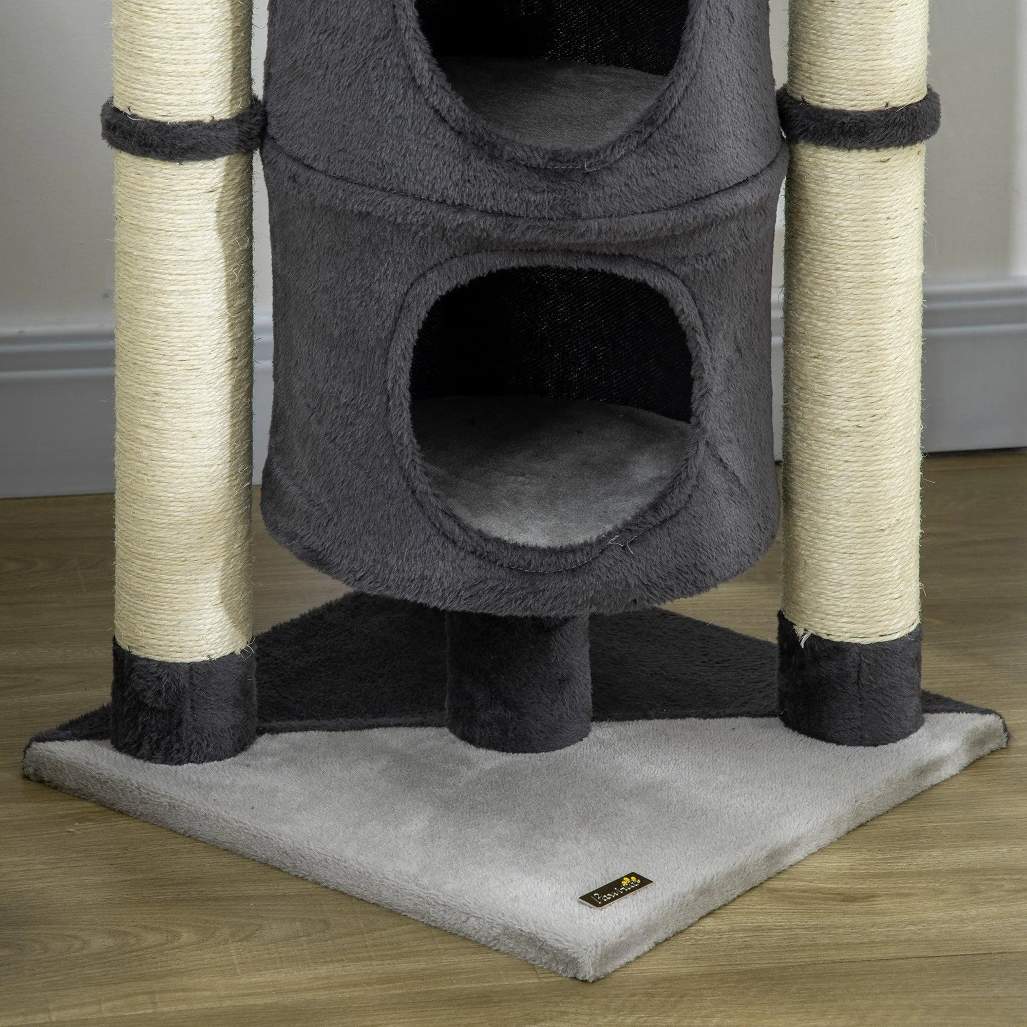 Cat Tree with Scratching Posts & Bed, 114cm - Dark Grey
