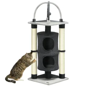 Cat Tree with Scratching Posts & Bed, 114cm - Dark Grey