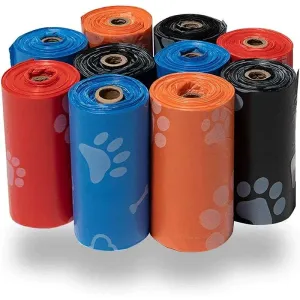 Colorful Dog Poop Bags – 100 Rolls with Paw Print Design for Easy Cleanup