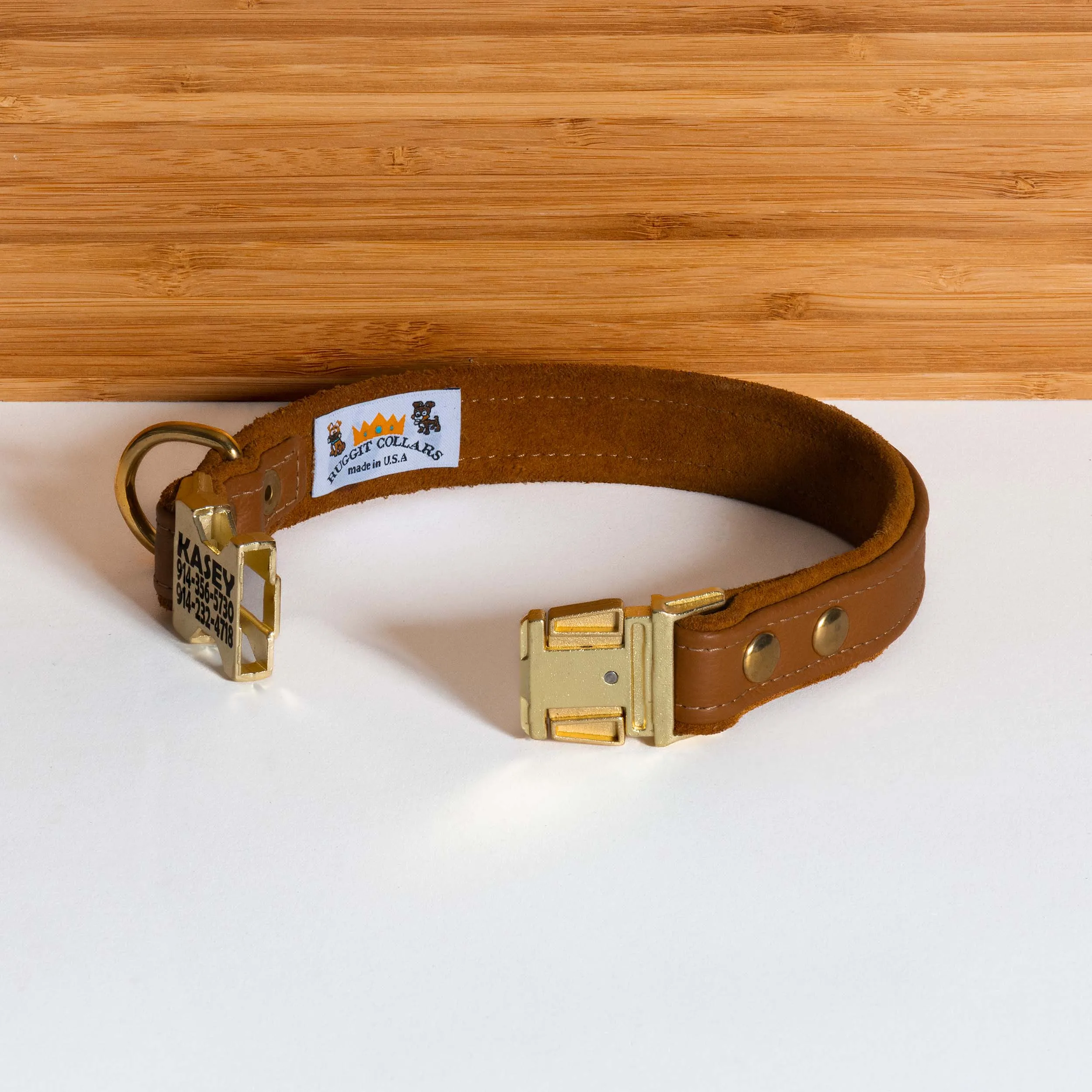 Custom Leather Dog Collar w/ side release quick snap buckle with Suede Lining One Inch width