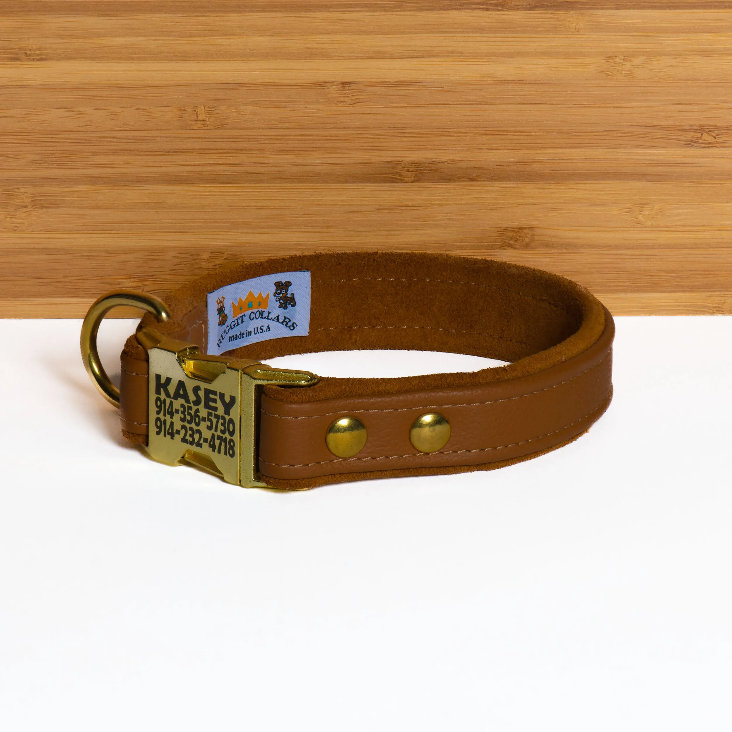 Custom Leather Dog Collar w/ side release quick snap buckle with Suede Lining One Inch width