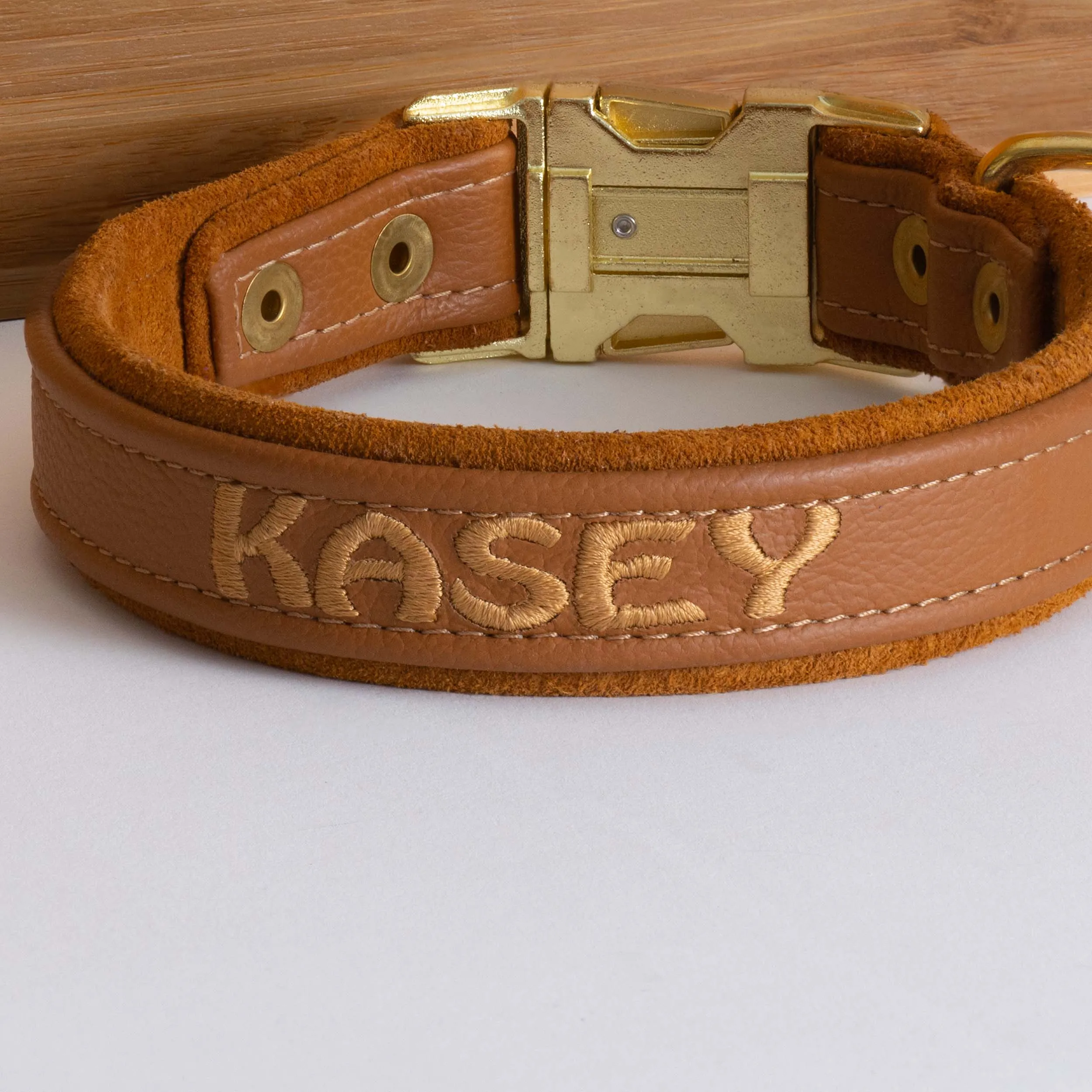 Custom Leather Dog Collar w/ side release quick snap buckle with Suede Lining One Inch width