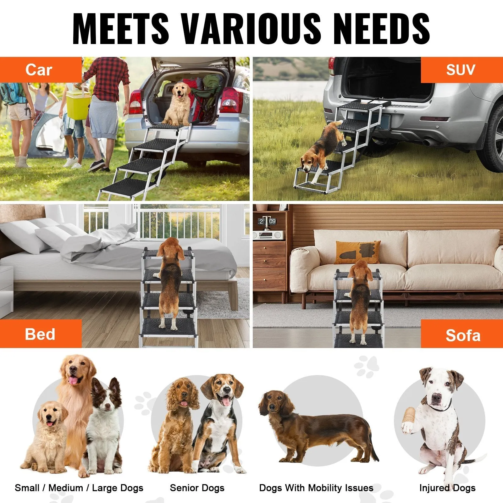 Folding 4-step Aluminum Dog Steps for Loads up to 250 lbs