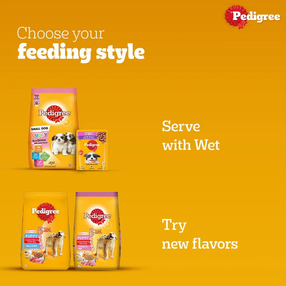 Pedigree Lamb & Milk Small Puppy Dry Food and Lamb Flavour Chunks in Gravy Puppy Wet Food Combo