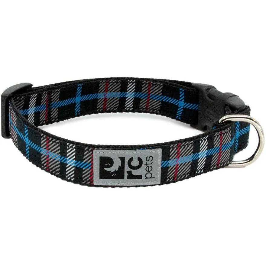 RC Adjustable Dog Clip Collar Black Twill Plaid