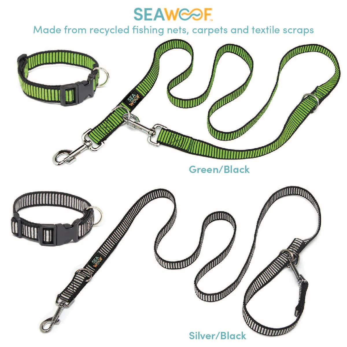 Seawoof Multi-Function Adjustable Leash Silver/Black