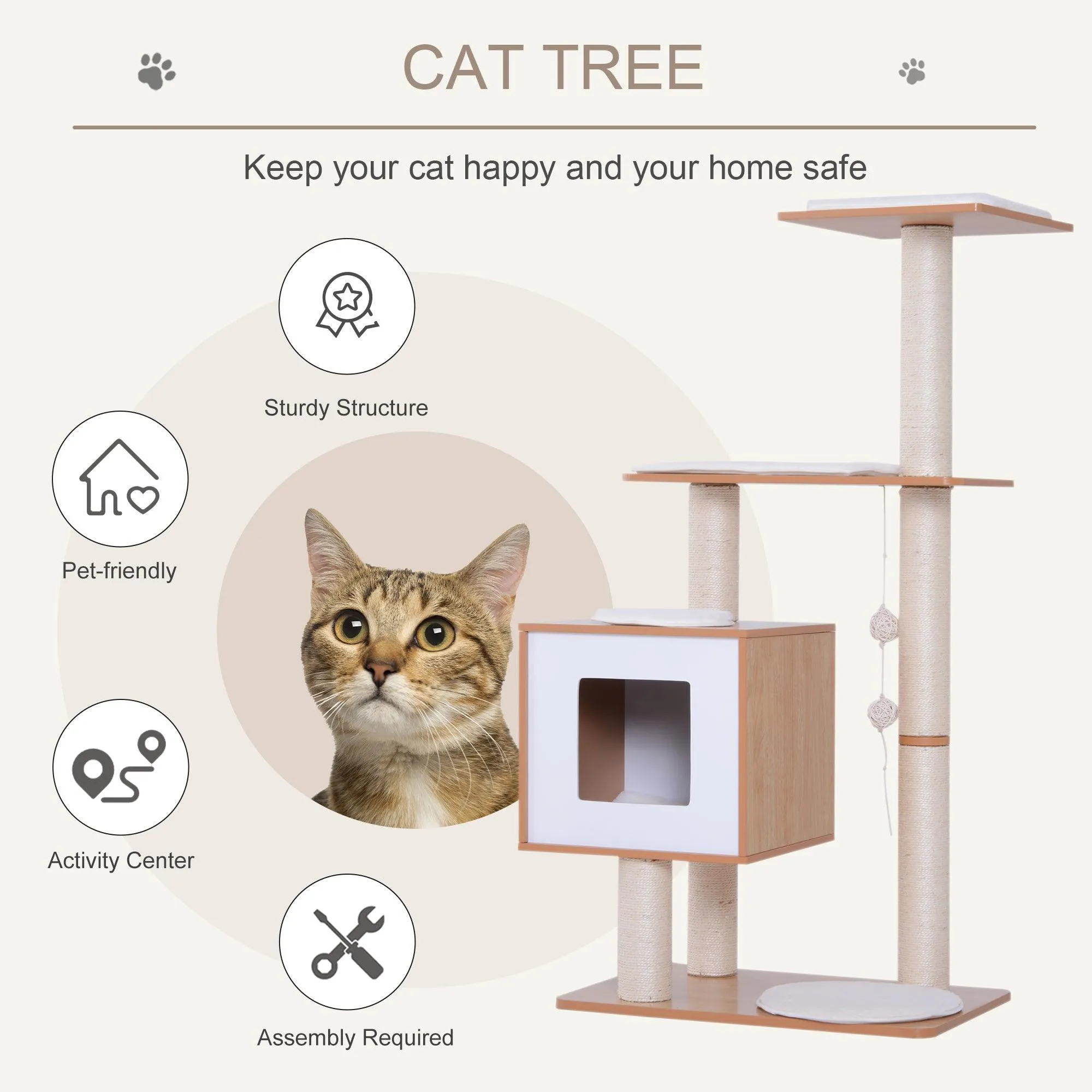 Wooden Cat Scratching Post and Activity Center