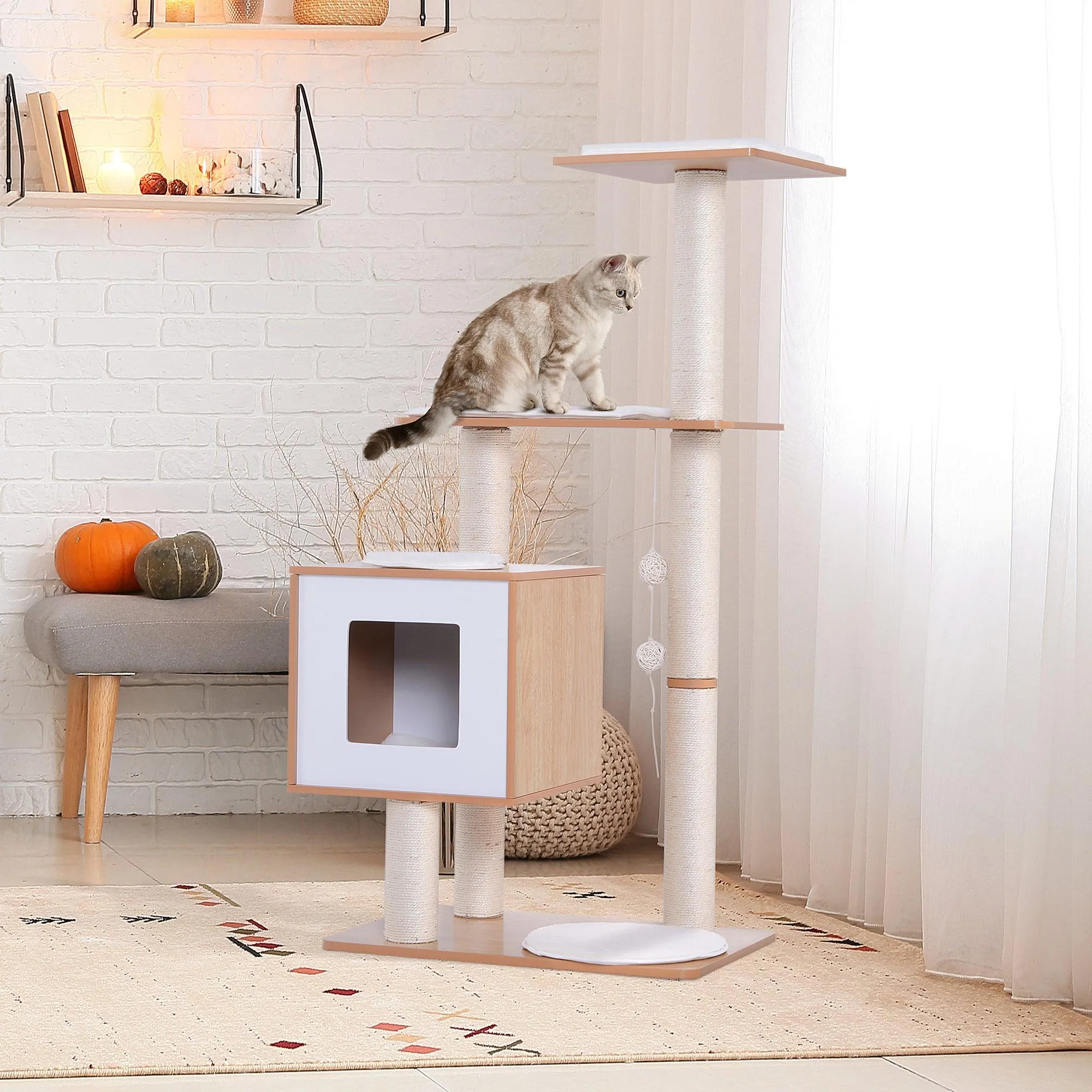 Wooden Cat Scratching Post and Activity Center